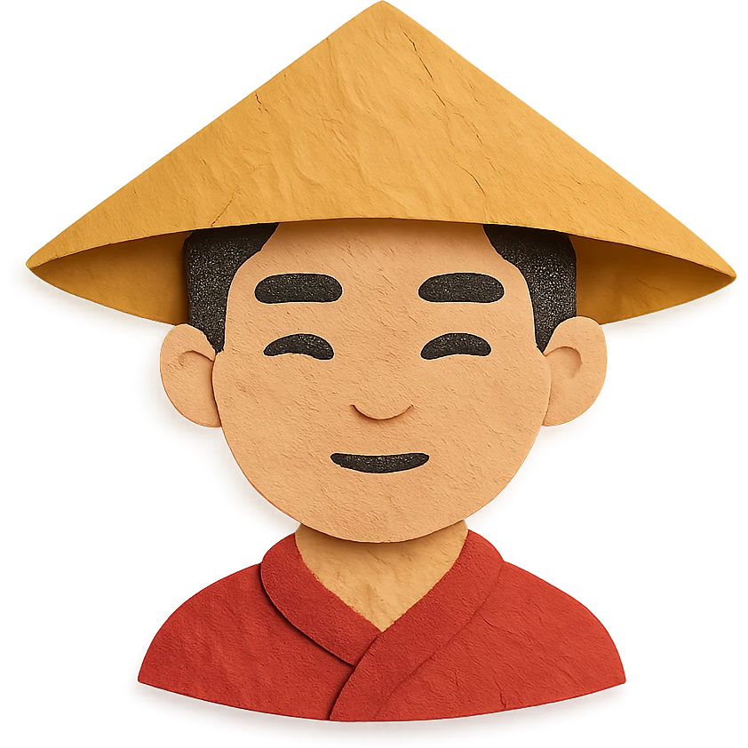 young Asian man with a rice hat emoji