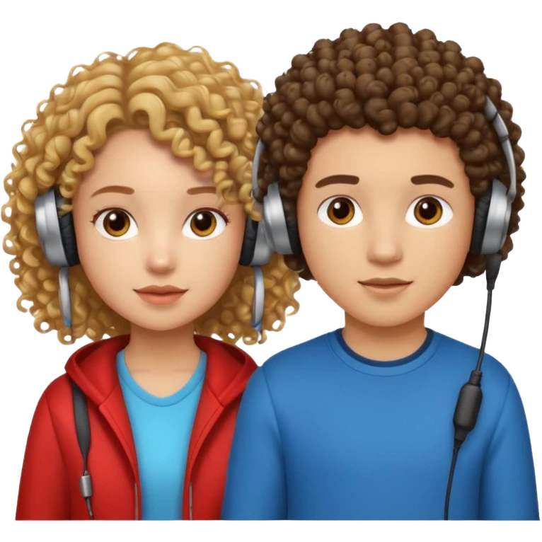 curly haired with headphones in girls and boys emoji