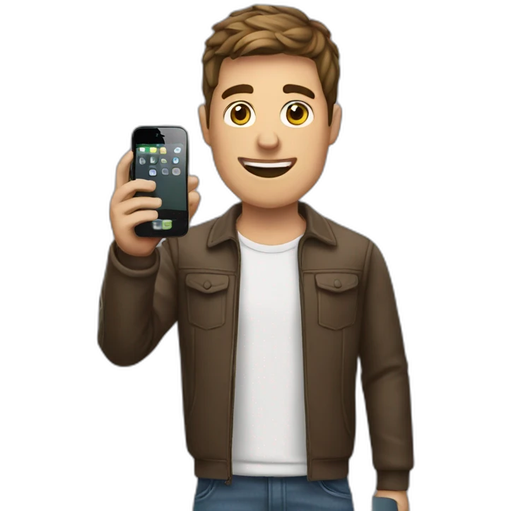 A guy holding a iphone emoji