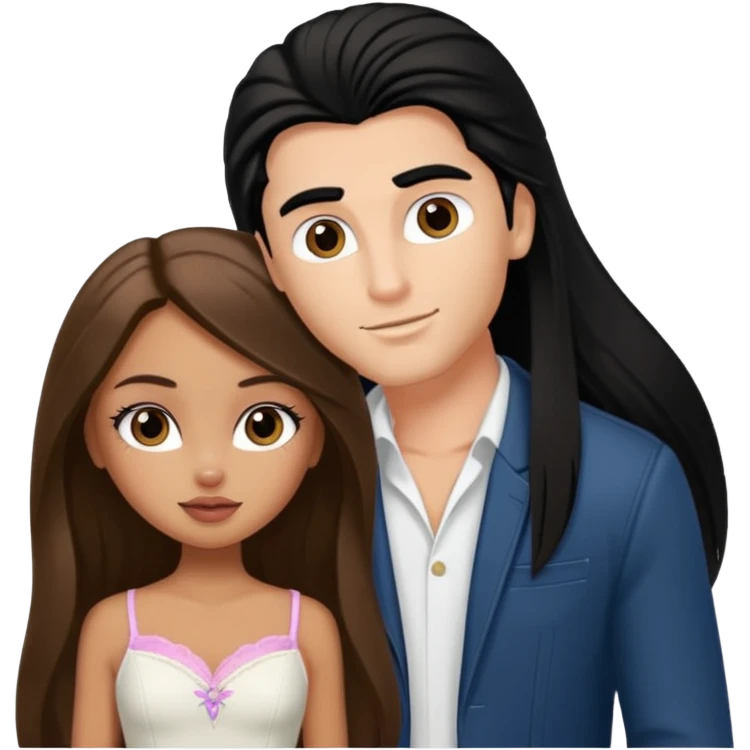 a pretty tan bratz girl with long brown hair and white bratz man with black hair emoji