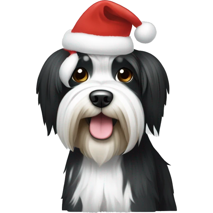 Black and white Tibetan terrier wearing a Christmas hat  emoji