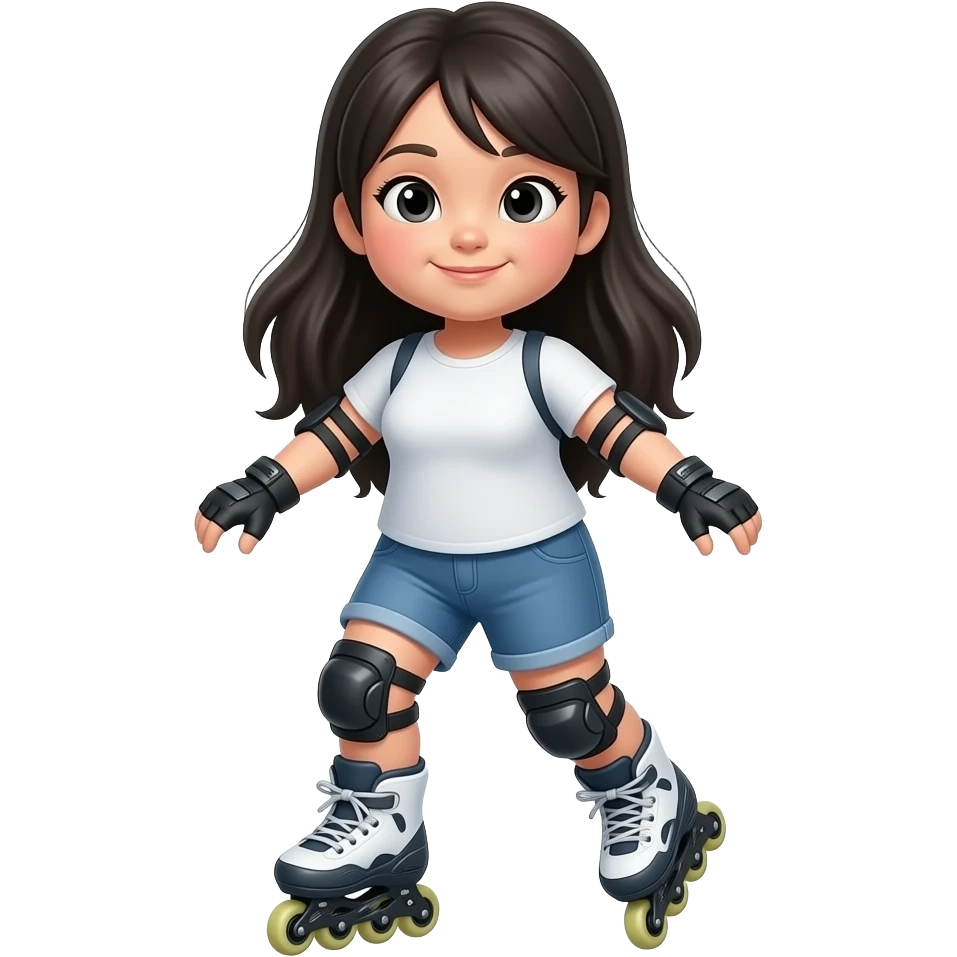 Sad Fat Asian girl on rollerblades with long hair emoji