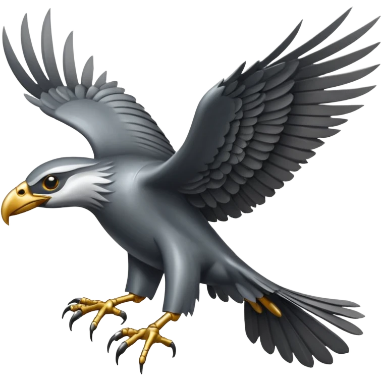 Emoji-style icon of a large metallic predatory bird flying, sharp wings, steel texture, dramatic pose, no gold emoji