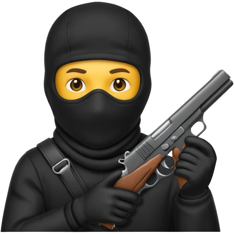 Un emoji con una balaclava negra con una pistola en la mano emoji