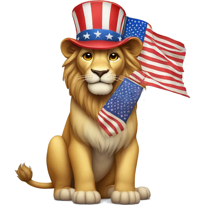 a lion wearing an american flag hat emoji
