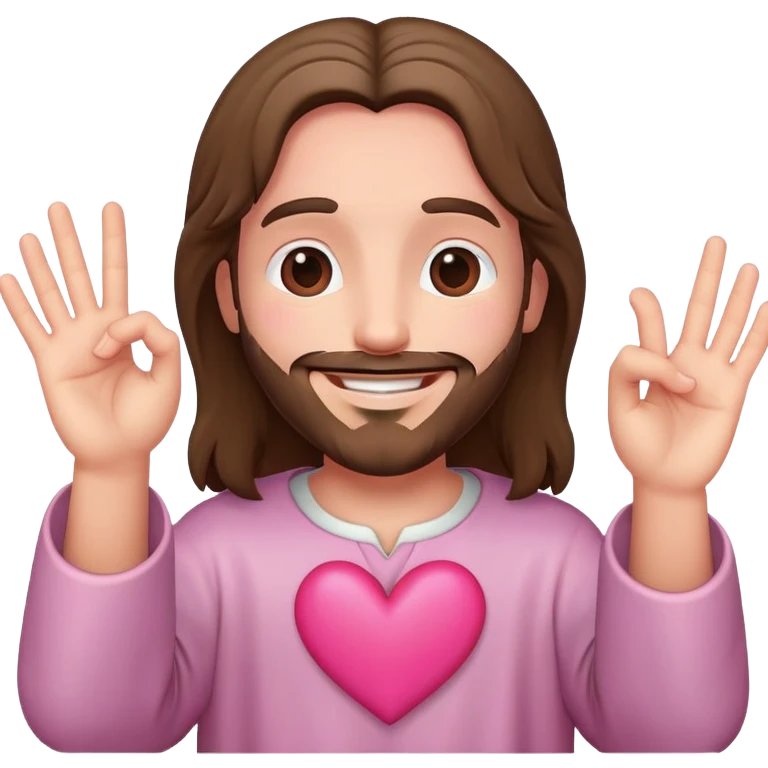 Happy Jesus forming a pink heart with fingers emoji