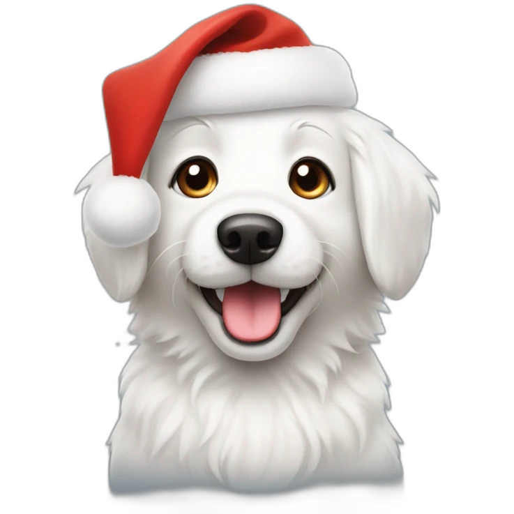 furry white happy dog with christmas hat emoji
