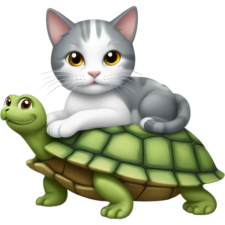 Grey and white cat riding a turtle emoji