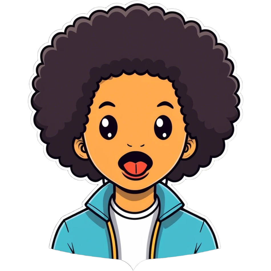 White man with Afro sticking his tongue out emoji