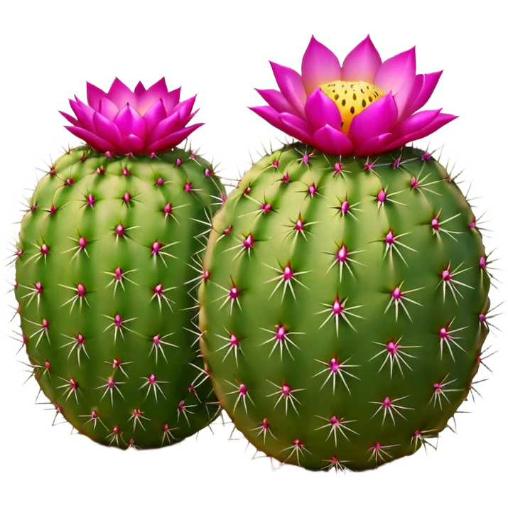 oval cactus fruit with bumpy spiny skin, shown whole and halved with bright magenta or yellow flesh, soft lighting, subtle shadows, emoji scale emoji