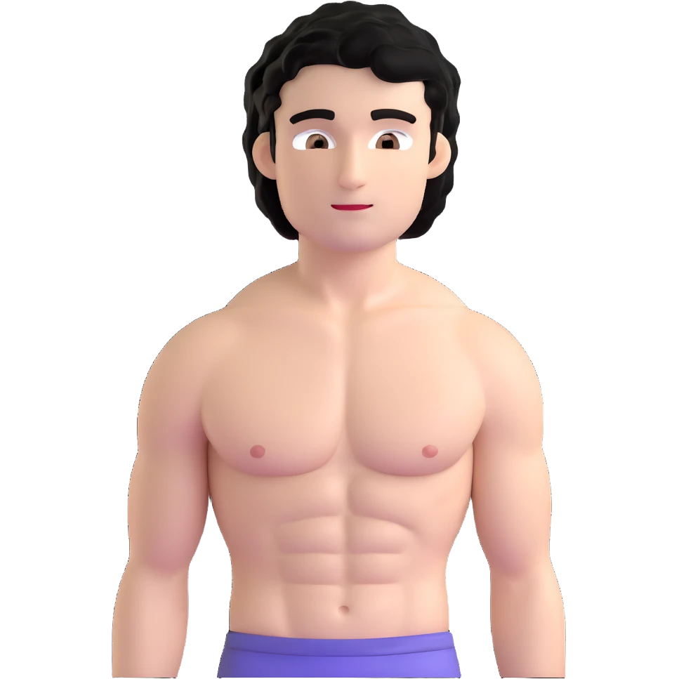 shirtless male athlete with white skin and curly black hair emoji