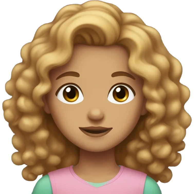Girl with light brown curly hair, Blue/green eyes, a light tan and a pink shirt emoji