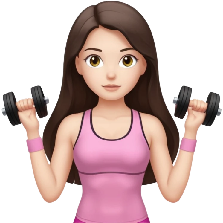 white brunette girl long hair with hazel eyes in light pink workout with hourglass shaped body emoji