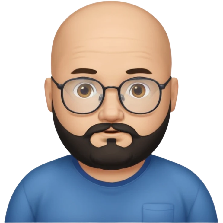 bald on top and hair on sides, chubby face, with glasses and black beard emoji