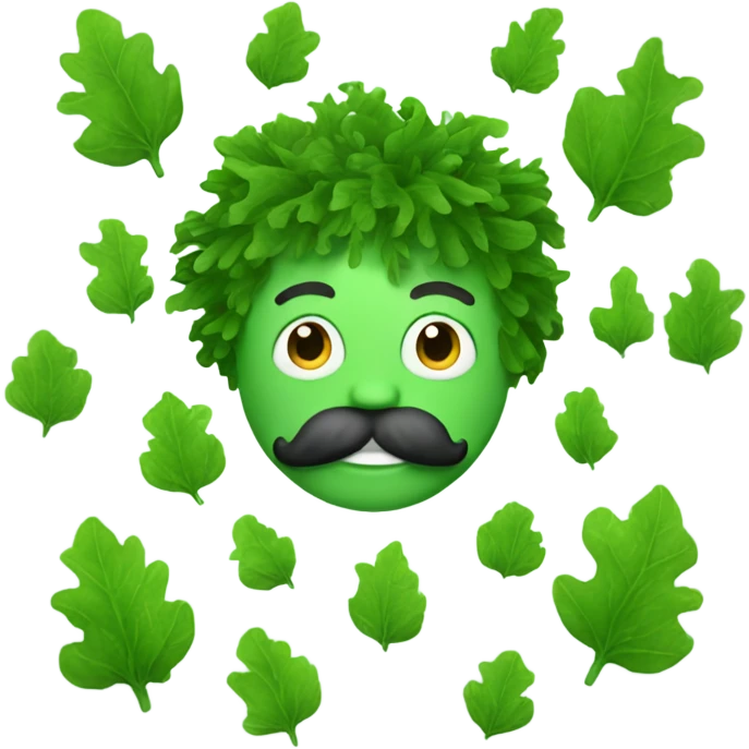 Green man with mustache and seaweed hair emoji