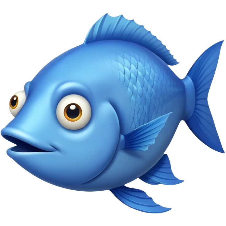 ridiculously derpy blue fish with crossed eye and silly underbite, perfect flat side profile facing right, exactly 90 degrees, completely 2D like a paper cutout, only one eye visible, absolute side view emoji