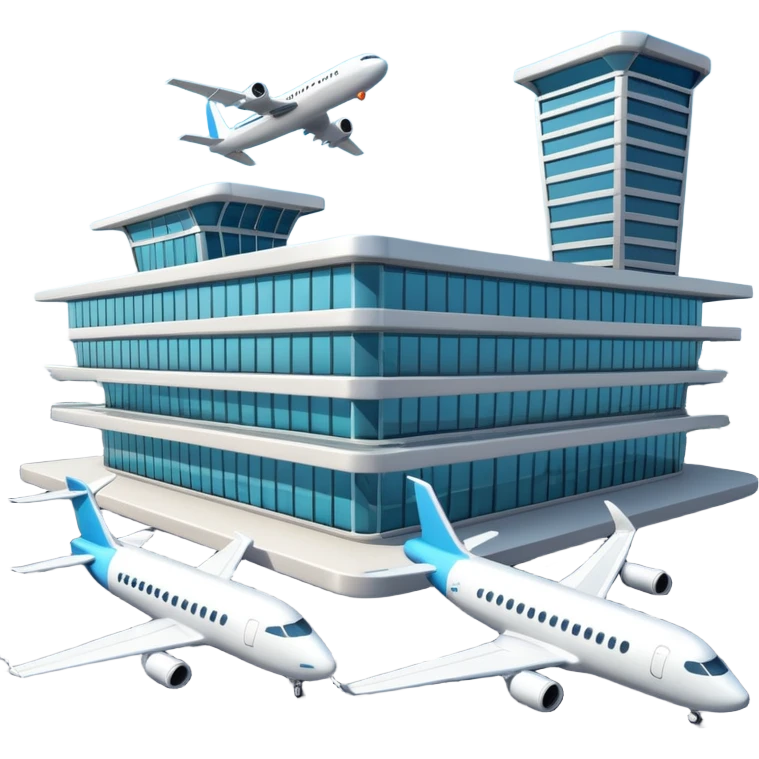 3d terminal building, planes next to  emoji