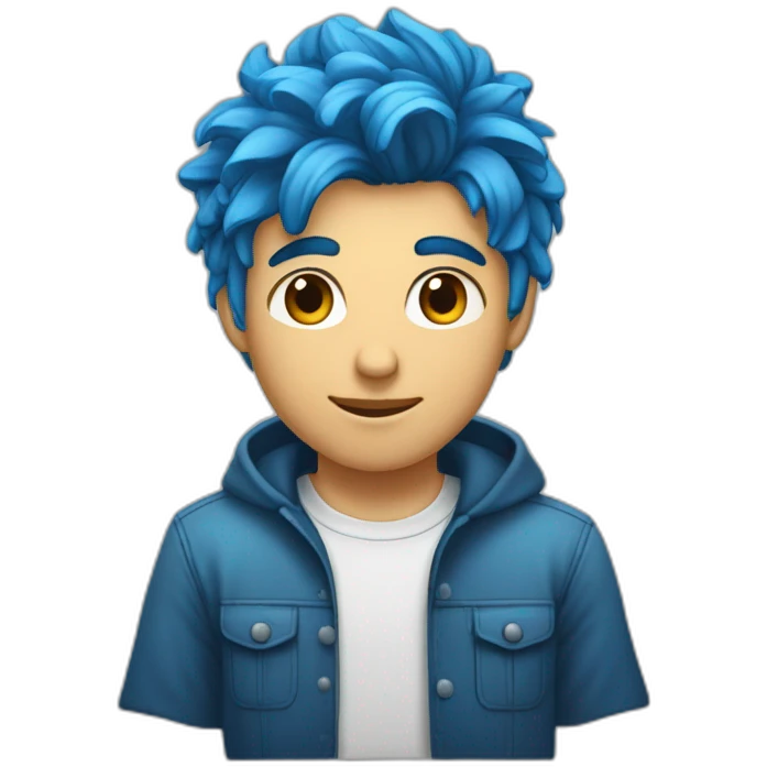 Un jeune homme avec les cheveux couper dégradé bas et teinture bleu emoji