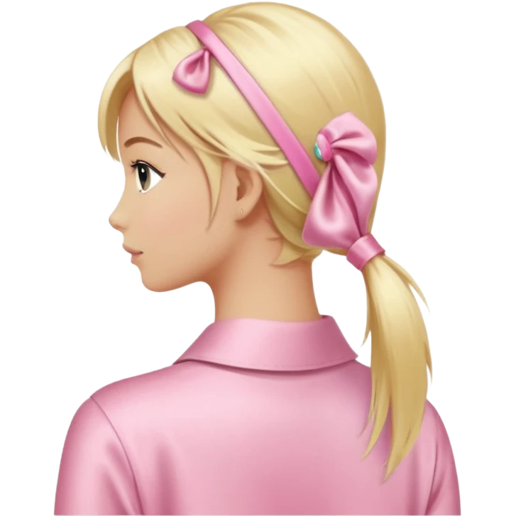 pastel pink satin hair tie worn on blonde hair emoji