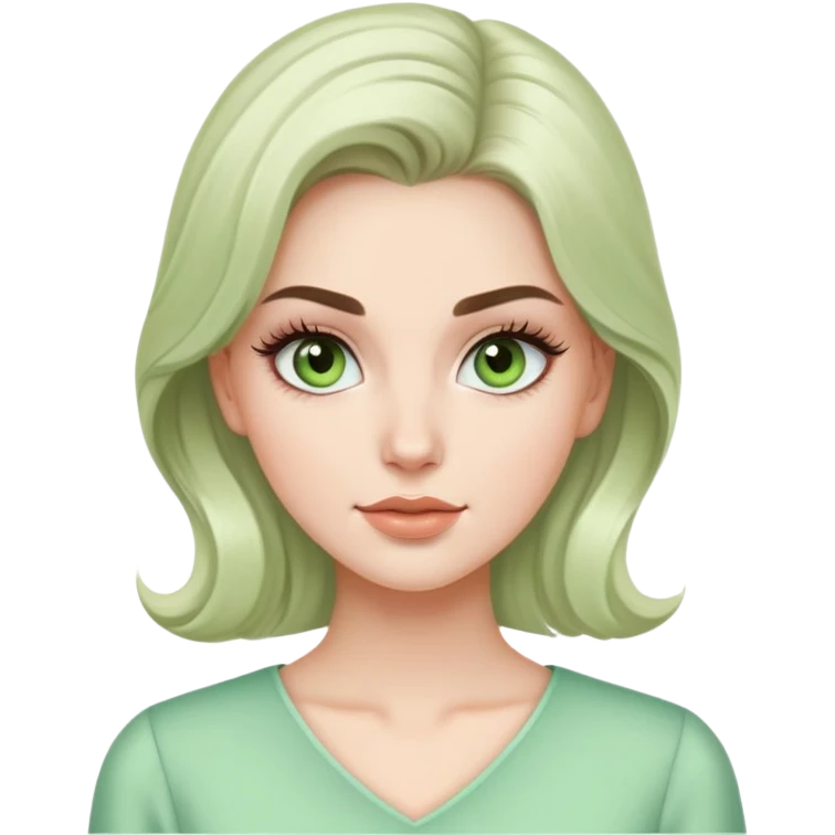 elegant white model girl with light green blouse and voluminous eyelashes emoji