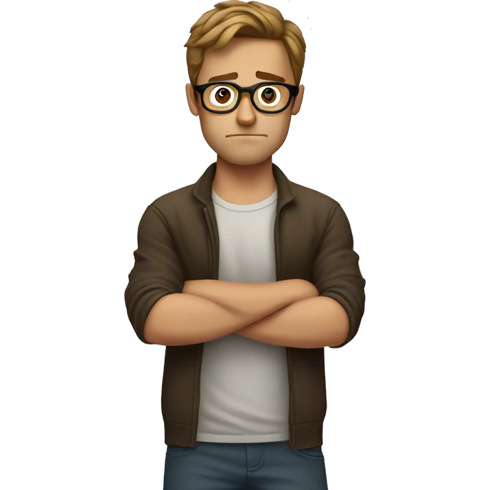 White guy, Arms folded, upset, brown hair, circular glasses emoji