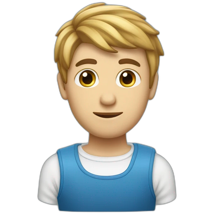 Un jeune homme français avec les cheveux couper dégradé bas et teinture bleu emoji