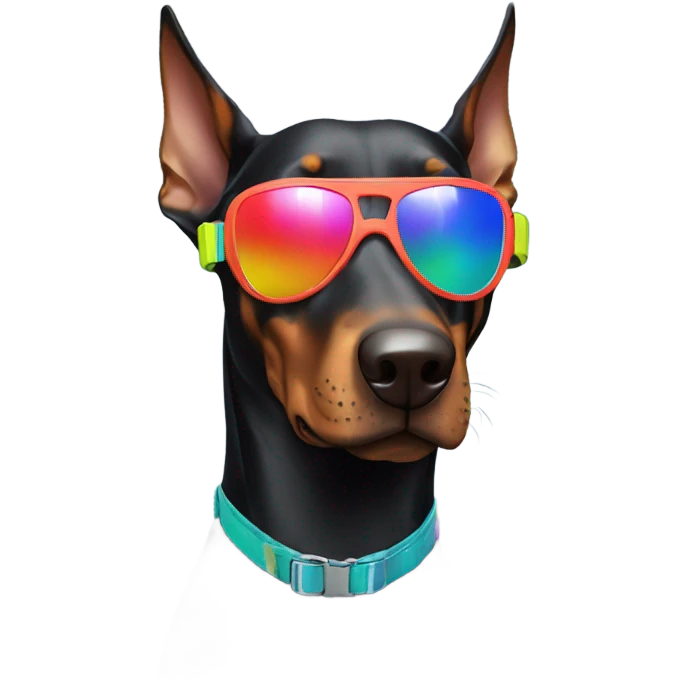 Black Doberman wearing colorful ski-goggles   emoji