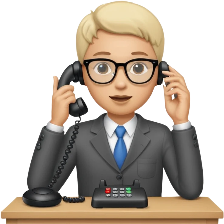 person standing at a desk, holding a telephone receiver to their ear, suggesting a phone call. emoji