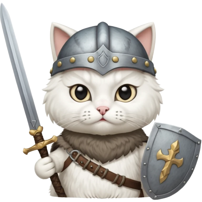 white cat with viking helmet and sword emoji