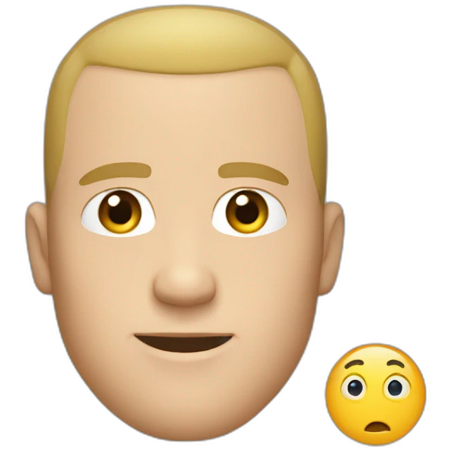White guy with buzz cut, 2 earrings on left side, black t-shirt emoji