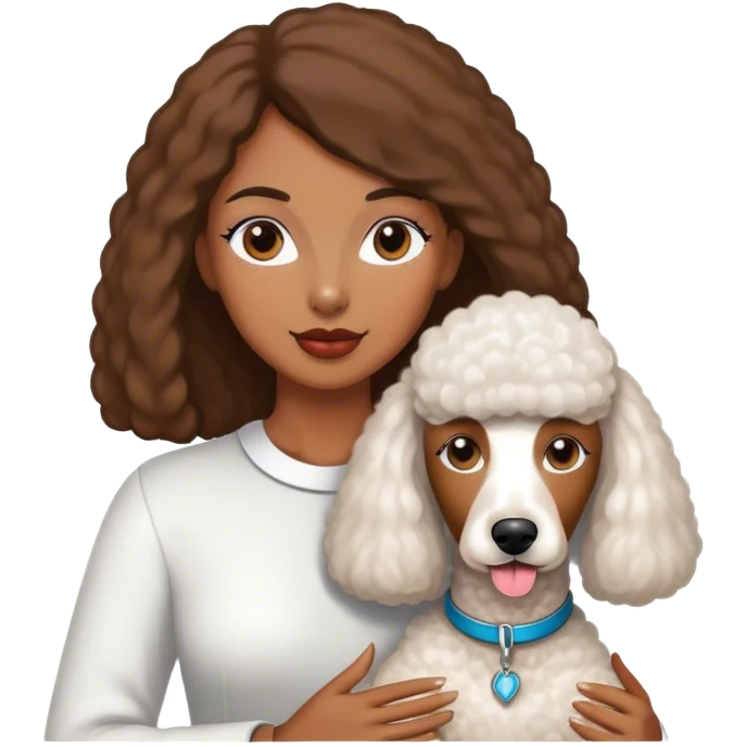 A brown-skinned woman with white standard poodle and straight hair emoji