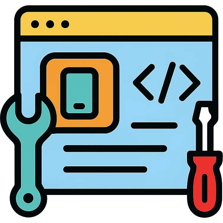 App development interface with tools and code emoji