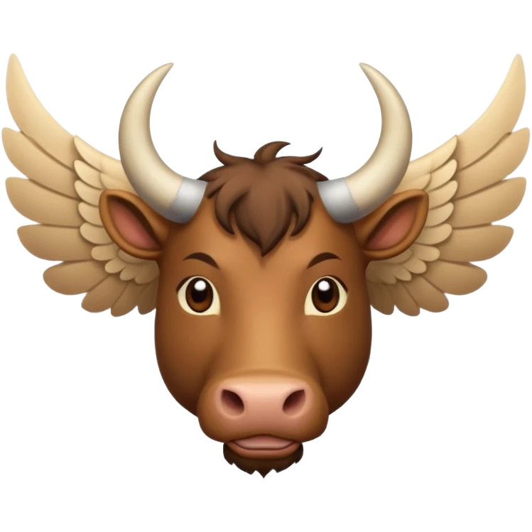 face on front view 4 legged winged ox emoji light brown body visible too with wings on back emoji