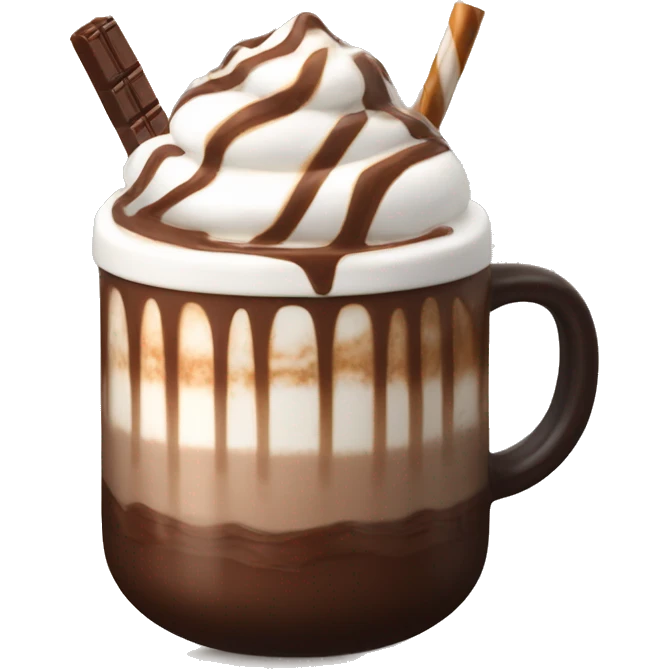 Starbucks hot chocolate with marshmallows whip cream caramel and chocolate syrup on top emoji