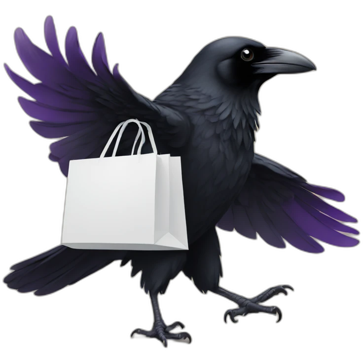 raven carrying a shopping bag emoji