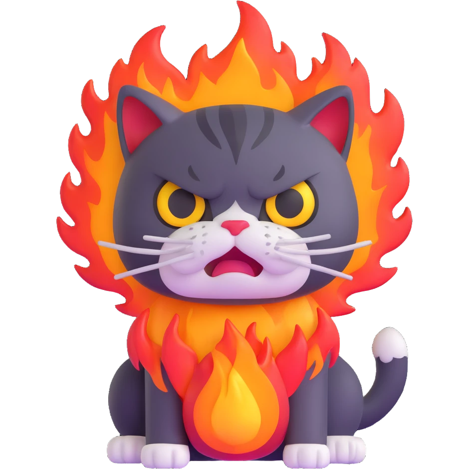 angry cat with flames emoji