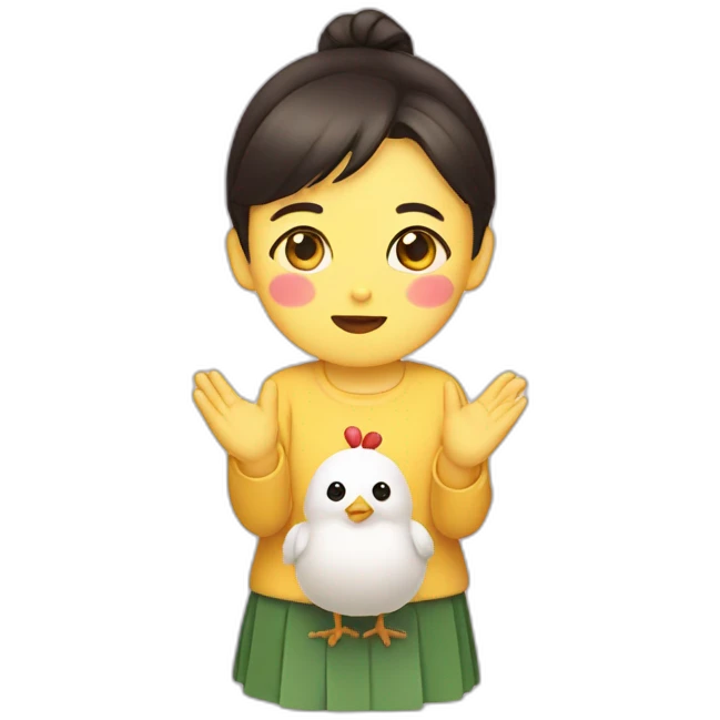 a chick showing korean saranghe with hands emoji