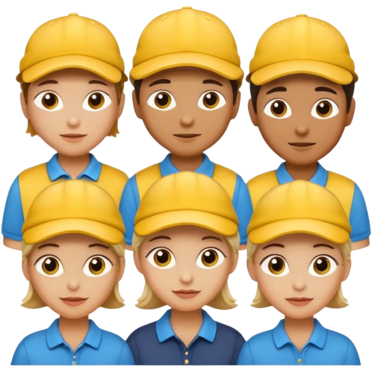 16 blokes on a golf trip wearing yellow golf caps emoji
