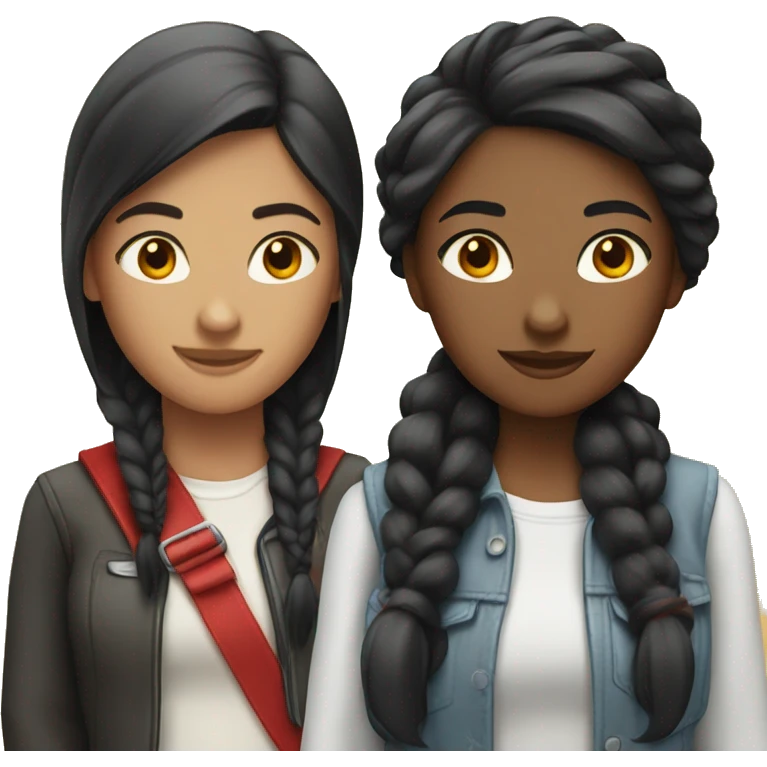 "Two high school girls, one with black hair and the other with red hair." emoji