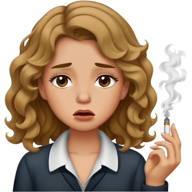 A girl with wavy hair who is smoking and crying emoji