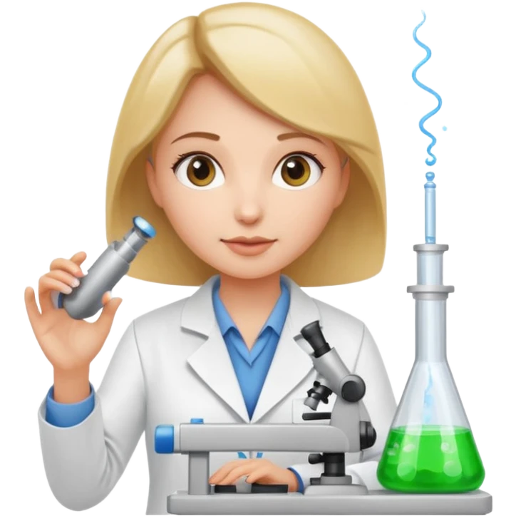 a woman scientist in a lab coat, presenting laboratory equipment, modern technology vibe emoji