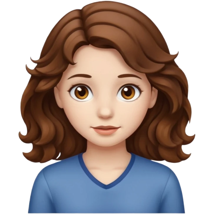 a girl with brown hair white skin wavy hair and brown eyes  emoji