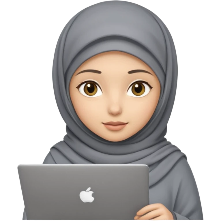 A girl wearing a gray hijab and with hazel eyes is carrying a laptop, not a laptop, just a regular laptop. Not mat bock  emoji