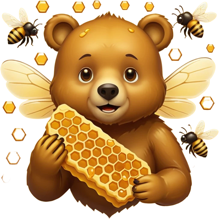 bear eating honeycomb with bees flying around emoji
