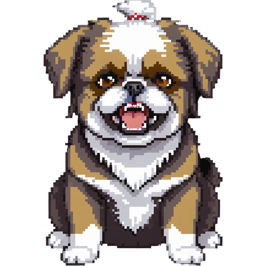 mad shih tzu dog baring teeth, fluffy fur, small dog with big eyes and angry expression emoji