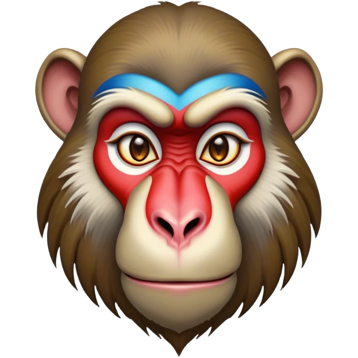 Cinematic Noble Mandrill baboon Portrait Emoji, Poised and regal, with a striking, powerful build and a vivid, deep-set soulful eyes, Simplified yet sharp and sophisticated features, highly detailed, glowing with a vibrant, dignified glow, high shine, intelligent and commanding, stylized with an air of exotic majesty, focused and attentive, soft glowing outline, capturing the essence of a watchful and confident primate, so majestic it feels as though it could step out of the screen with effortless authority! emoji