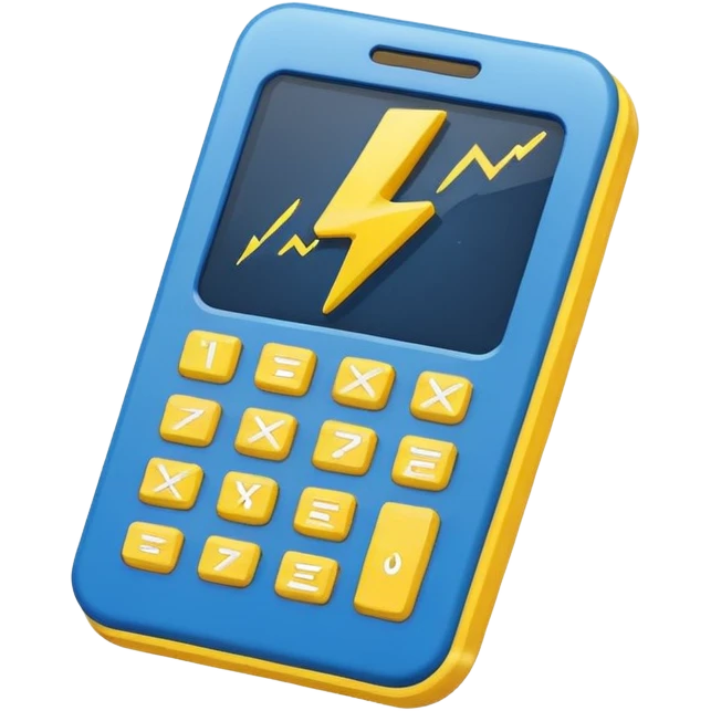 Create a simple emoji of an energy calculator: small calculator + lightning bolt icon. Flat design, bold outline, blue and yellow colors, clean, centered, emoji style. emoji