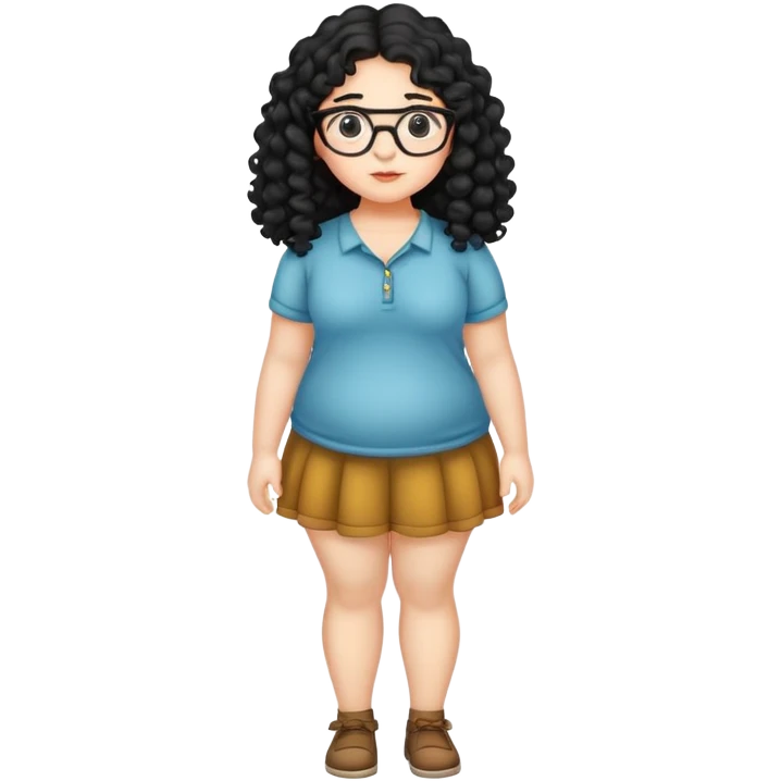 Spanish Fat girl full body cute with glasses long black curly hair  emoji