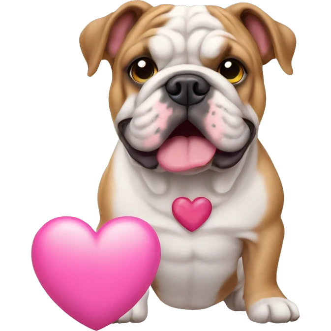 English bulldog and a pink heart emoji