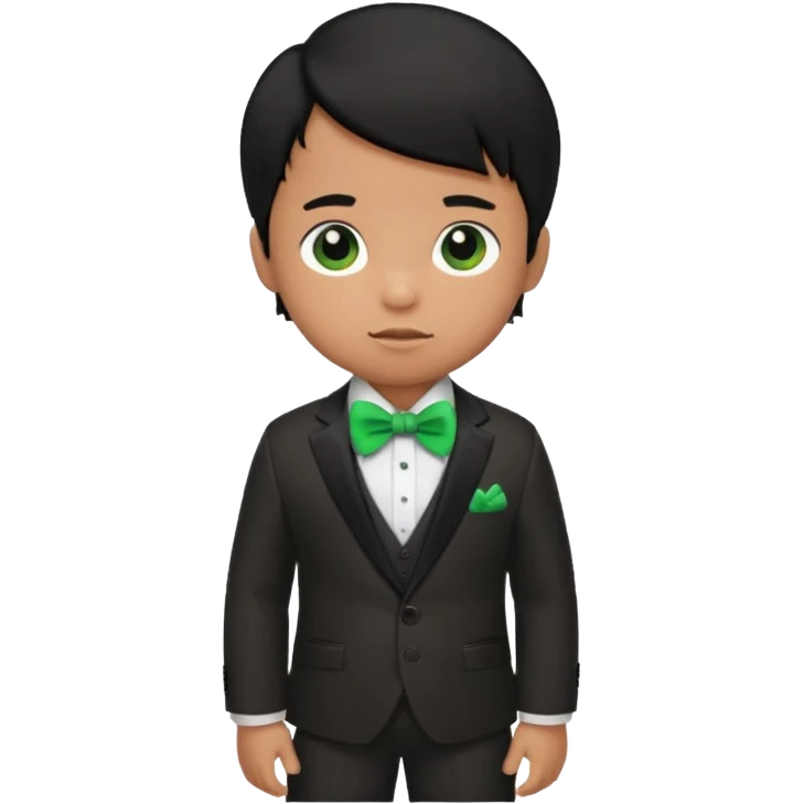 baby boy black hair in suit, with green bow emoji